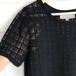 LOFT Black Windowpane Plaid Sheer Tee